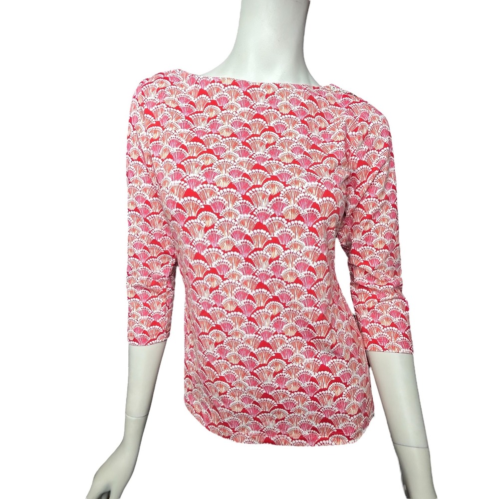 J. McLaughlin Wavesong Tee Catalina Cloth 3/4 Sleeve Boat Neck XS Red Pink